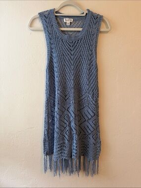 Crochet Fringe Blue Cover Up